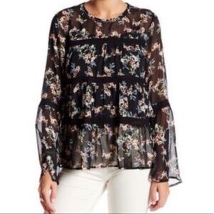 RO&DE Dark Floral Lace Bell Sleeves Blouse Size S